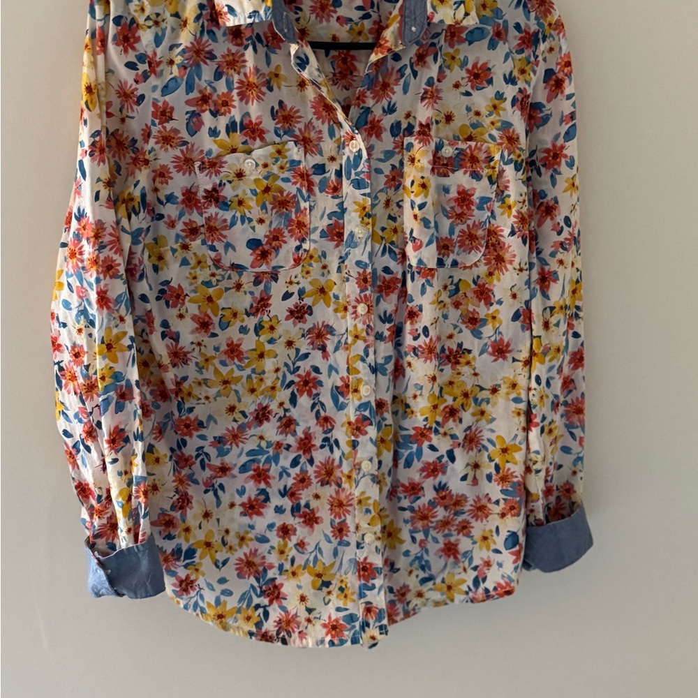 St. John's Bay Floral Button-Down Shirt - Red, Yellow, Blue